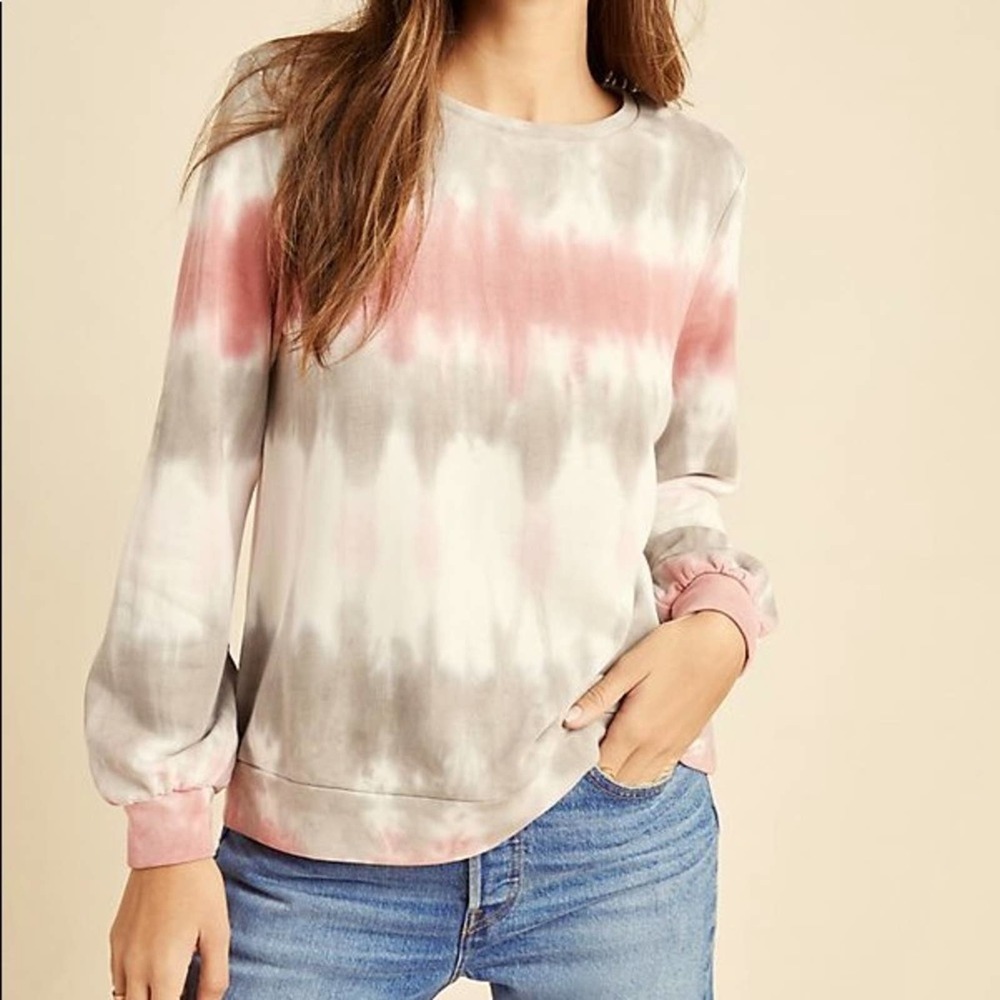 Anthropologie Pink & Gray Tie-Dye Pullover Sweatshirt
